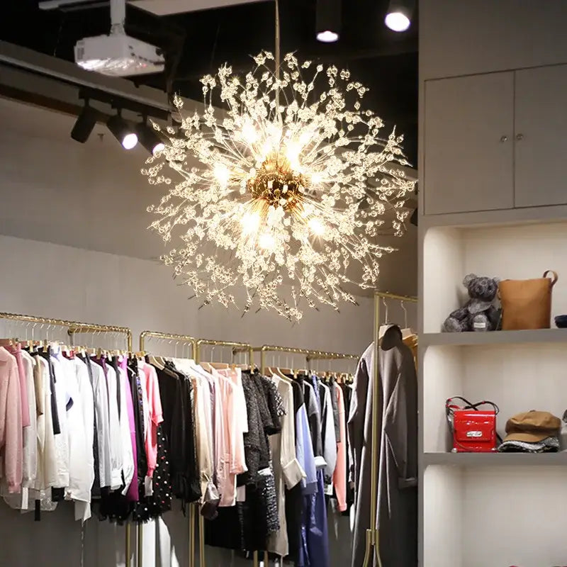 Modern gold dandelion art crystal chandelier living room light