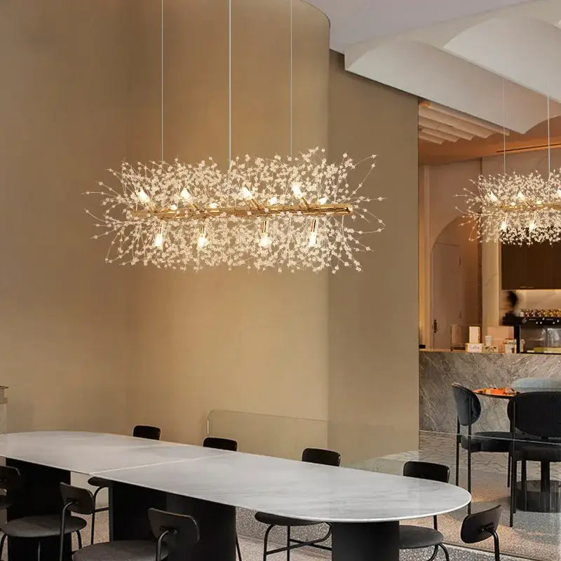 Modern gold dandelion art crystal chandelier living room light