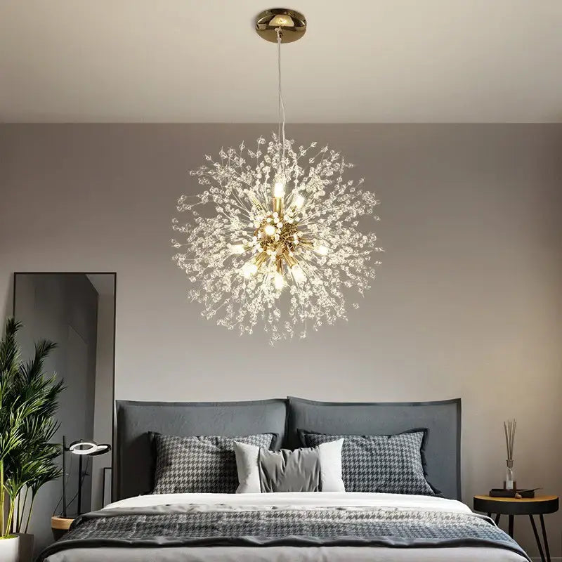 Modern gold dandelion art crystal chandelier living room light