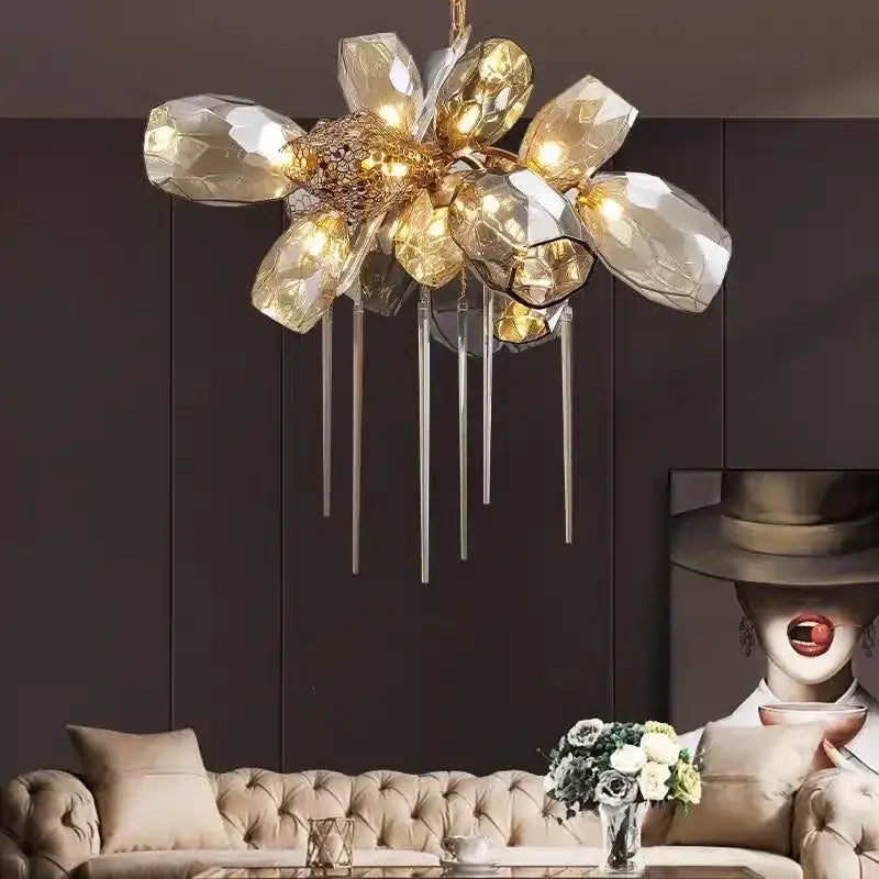 Modern gold decorbites crystal duplex chandelier for living room