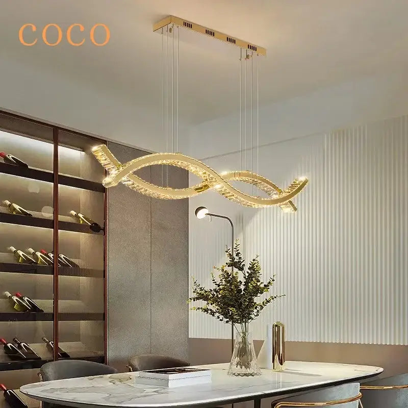 Modern gold decorbites crystal strip chandelier dining room light