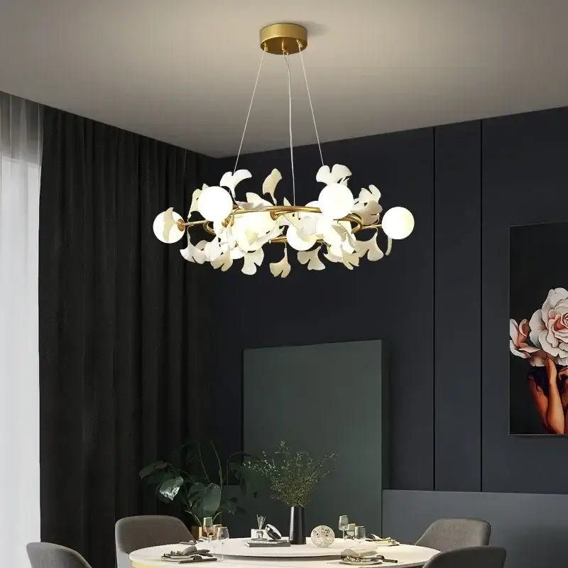 Modern gold decorbites gingko leaf branch chandelier living room light
