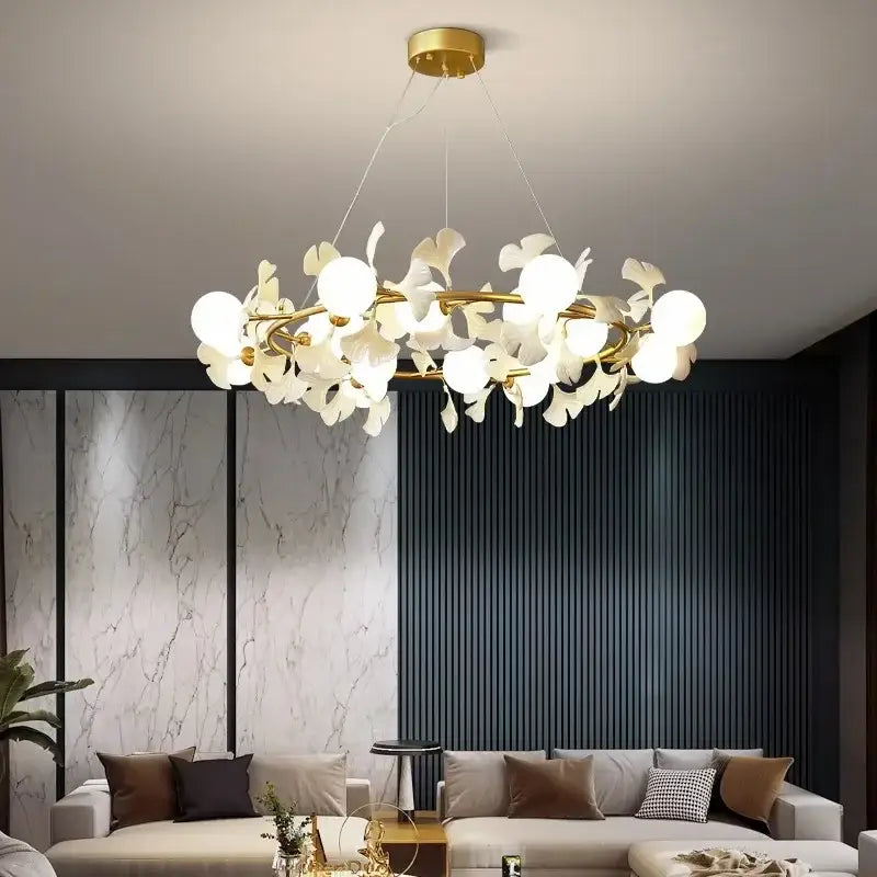 Modern gold decorbites gingko leaf branch chandelier living room light