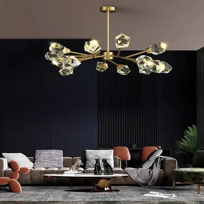 Modern gold diamond crystal brass led pendant light dining room