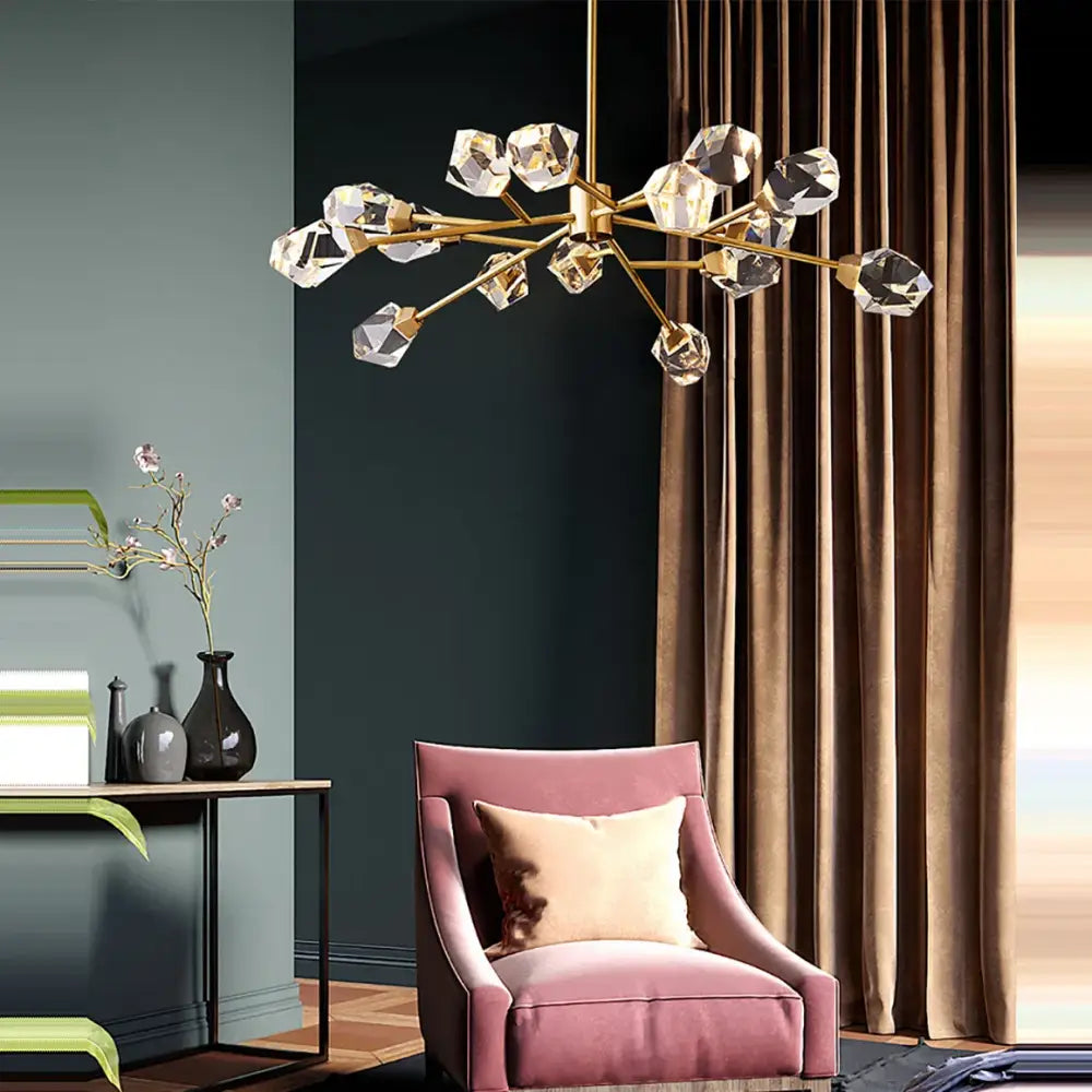 Modern gold diamond crystal brass led pendant light dining room