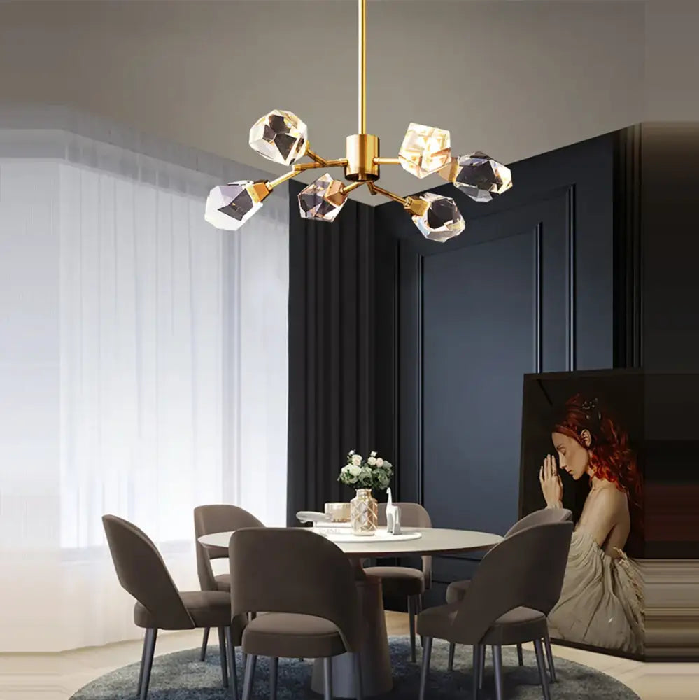 Modern gold diamond crystal brass led pendant light dining room