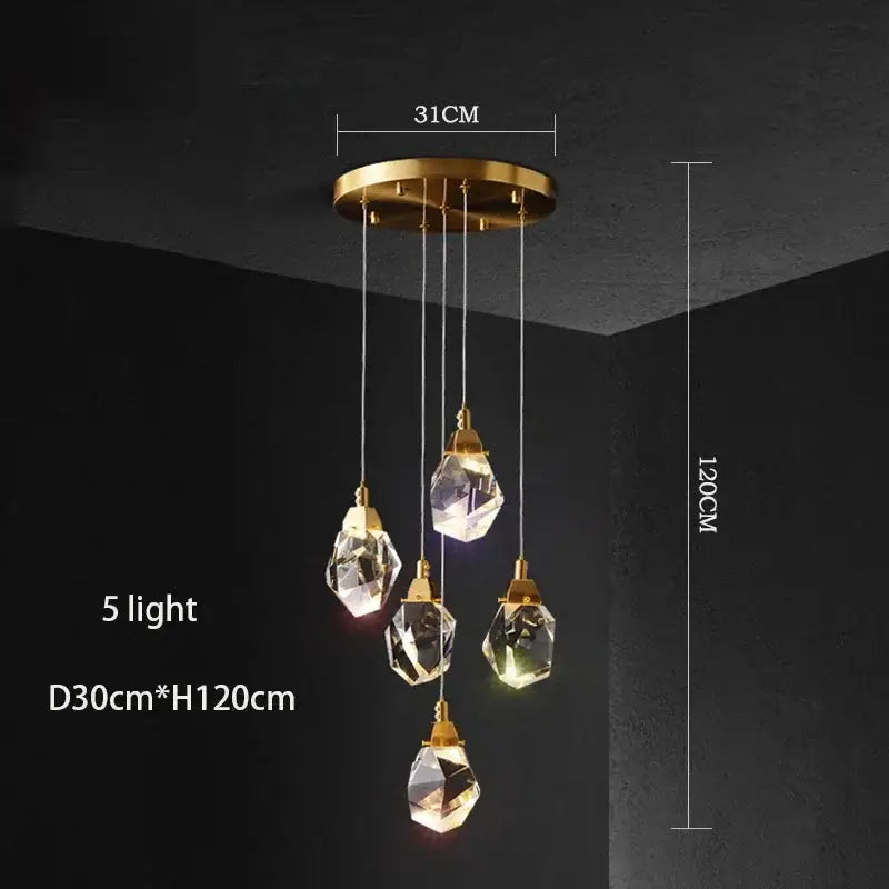 Modern gold diamond crystal chandelier for living room staircase