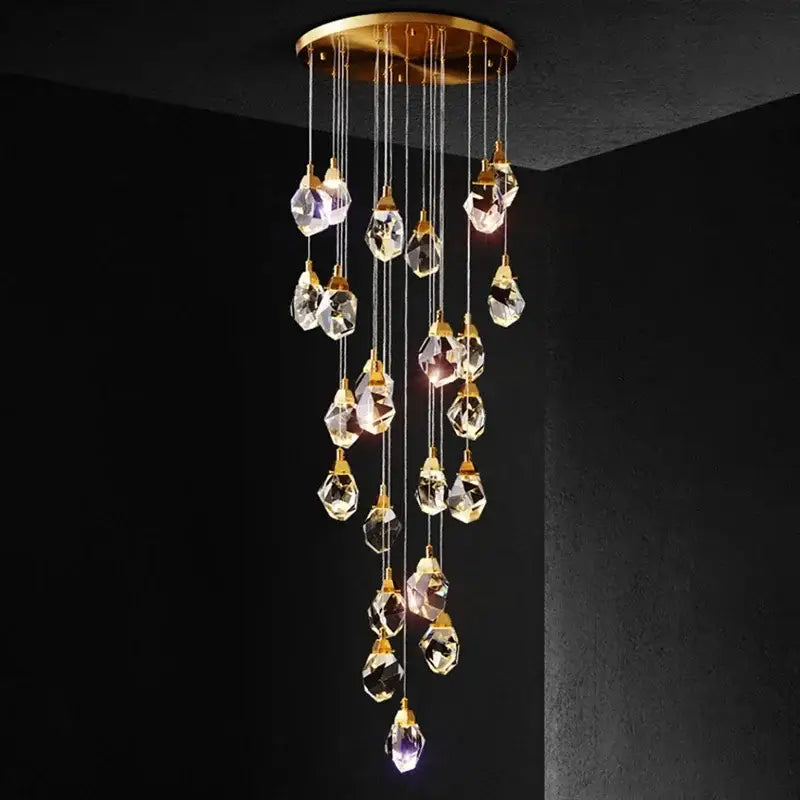 Modern gold diamond crystal chandelier for living room staircase