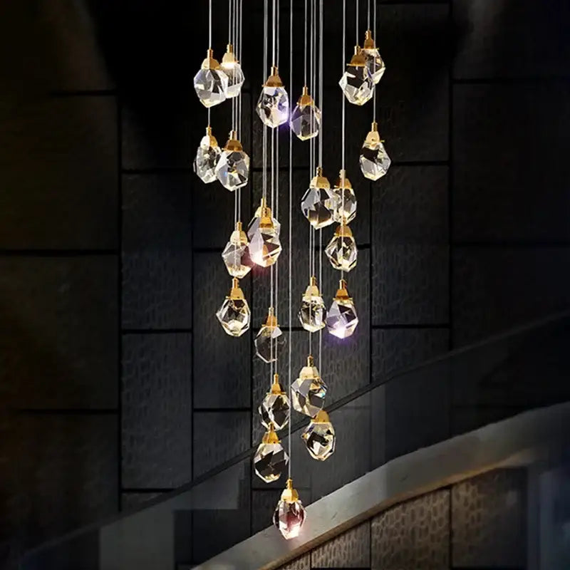 Modern gold diamond crystal chandelier for living room staircase