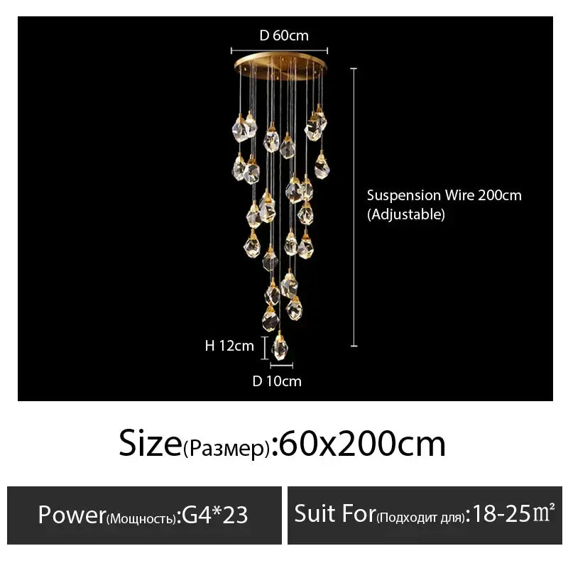 Modern gold diamond crystal chandelier living room staircase light