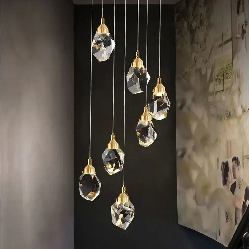 Modern gold diamond crystal chandelier living room staircase light