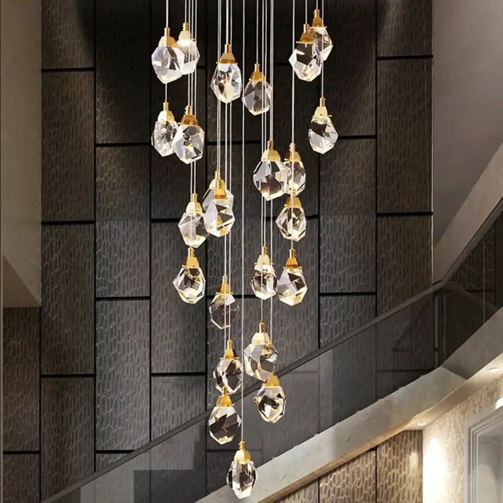 Modern gold diamond crystal chandelier living room staircase light