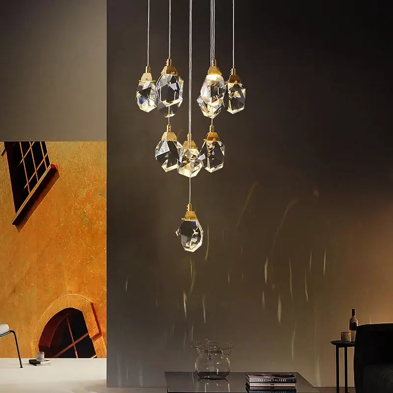 Modern gold diamond crystal chandelier living room staircase light