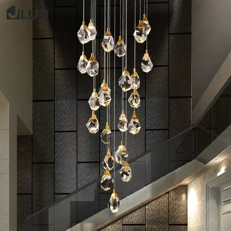 Modern gold diamond crystal chandelier staircase led lighting