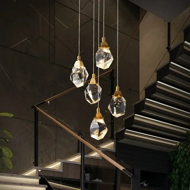 Modern gold diamond crystal chandelier staircase led lighting