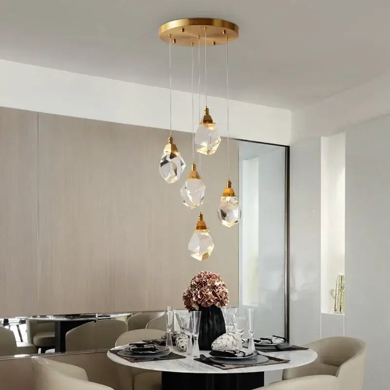 Modern gold diamond crystal chandelier staircase led lighting