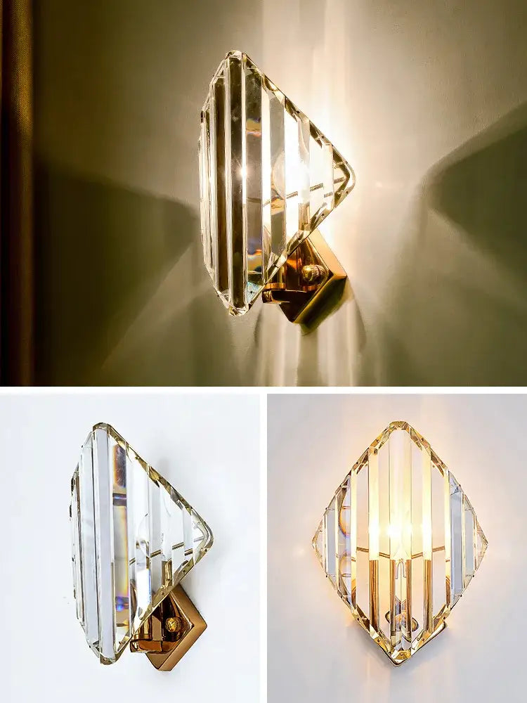 Modern gold diamond crystal wall lamp for luxury living room