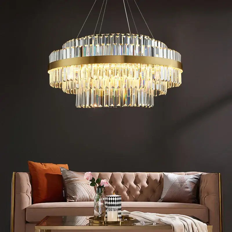 Modern gold dimmable led pendant light with crystals dining room