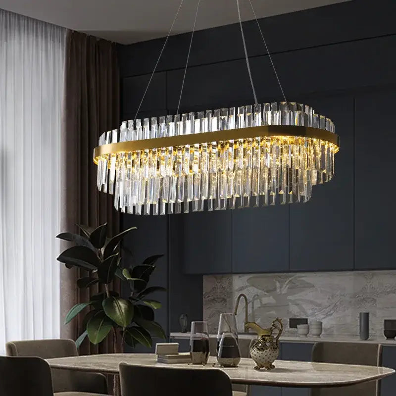Modern gold dimmable led pendant light with crystals dining room