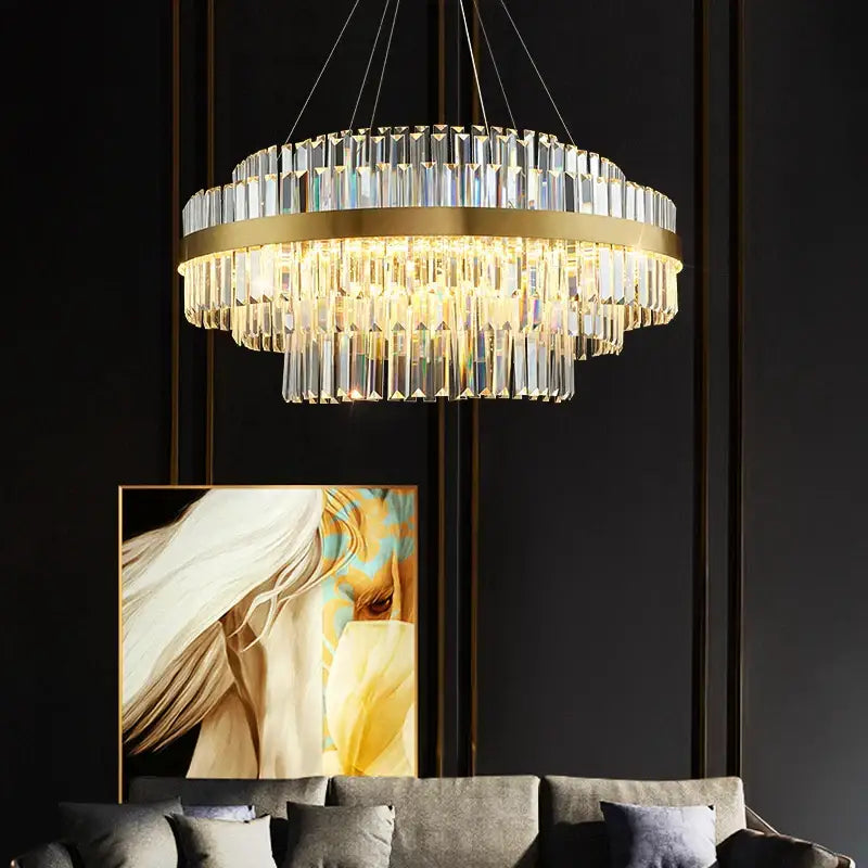 Modern gold dimmable led pendant light with crystals dining room