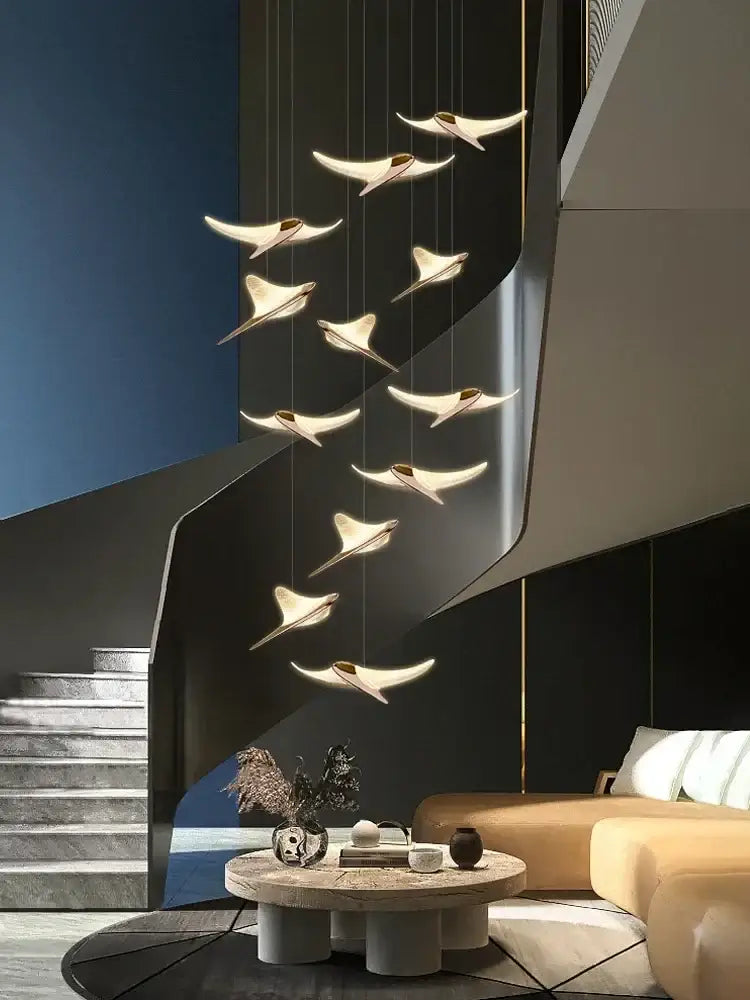 Modern gold dolphin pendant chandelier hotel lobby staircase light