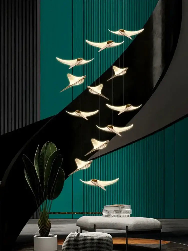 Modern gold dolphin pendant chandelier hotel lobby staircase light