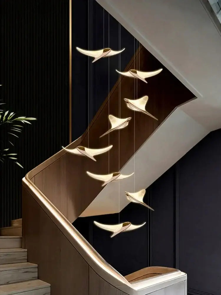 Modern gold dolphin pendant chandelier hotel lobby staircase light