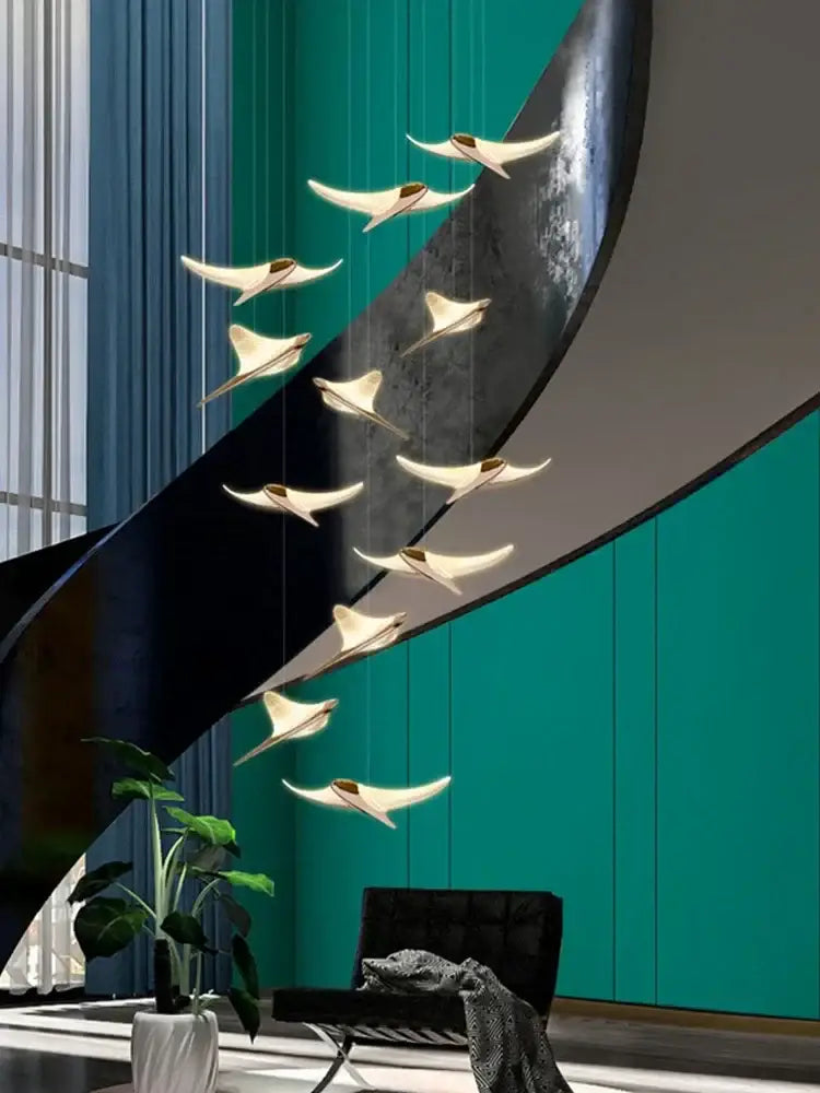 Modern gold dolphin pendant chandelier hotel lobby staircase light