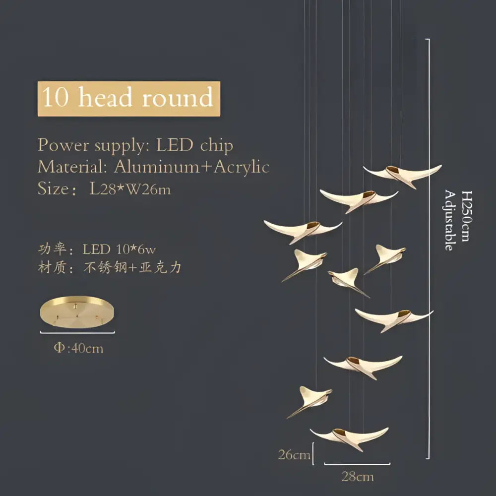 Modern gold dolphin pendant chandelier hotel lobby staircase light