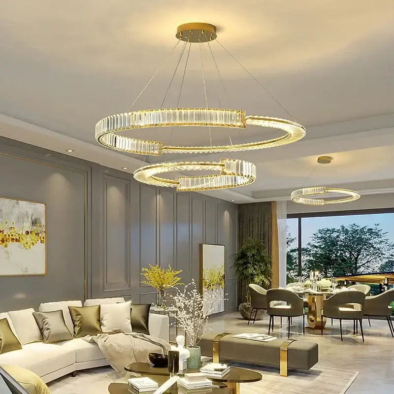 Modern gold double ring decorbites crystal chandeliers dining room