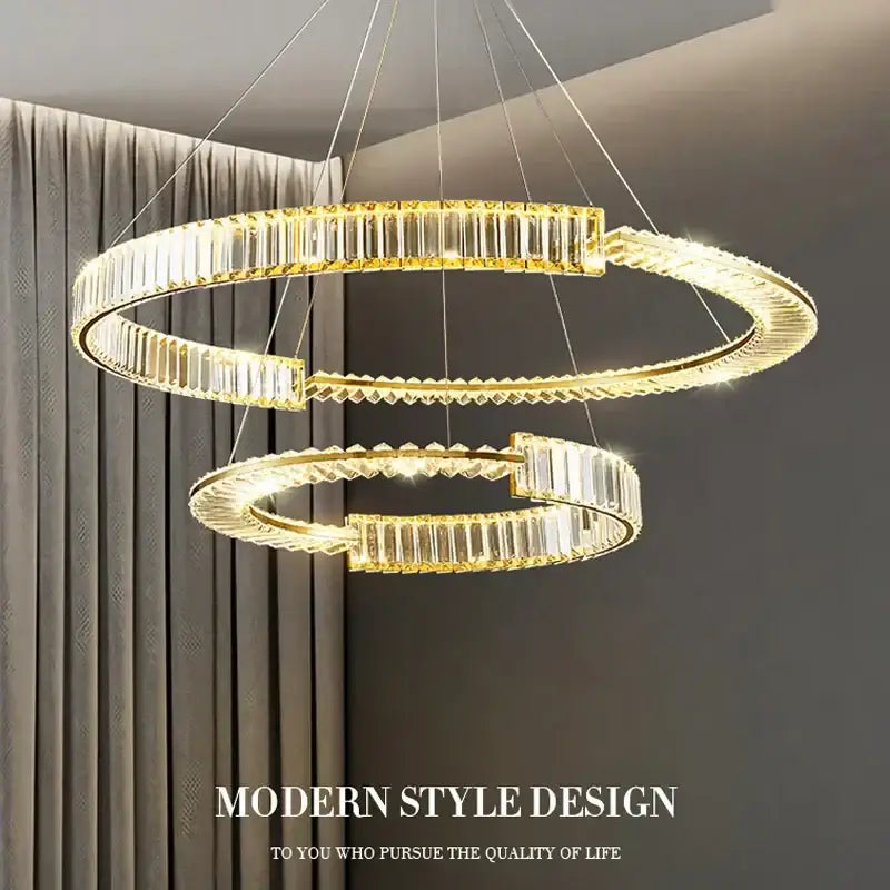 Modern gold double ring decorbites crystal chandeliers dining room