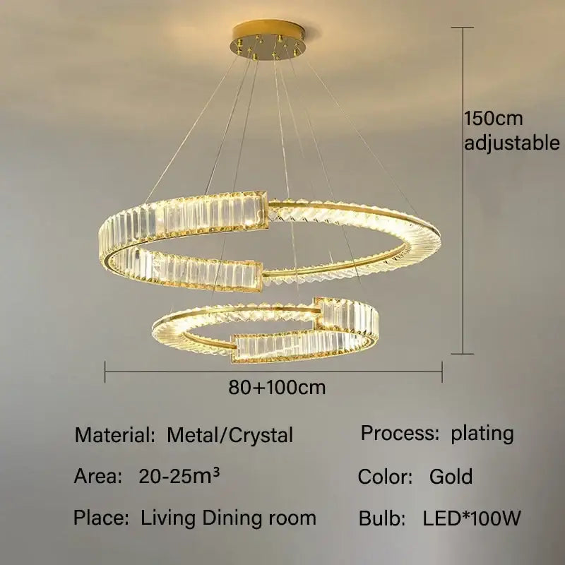 Modern gold double ring decorbites crystal chandeliers dining room