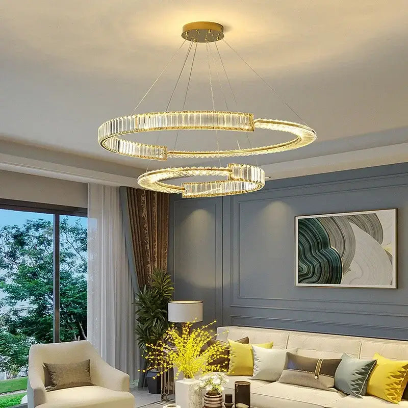 Modern gold double ring decorbites crystal chandeliers dining room