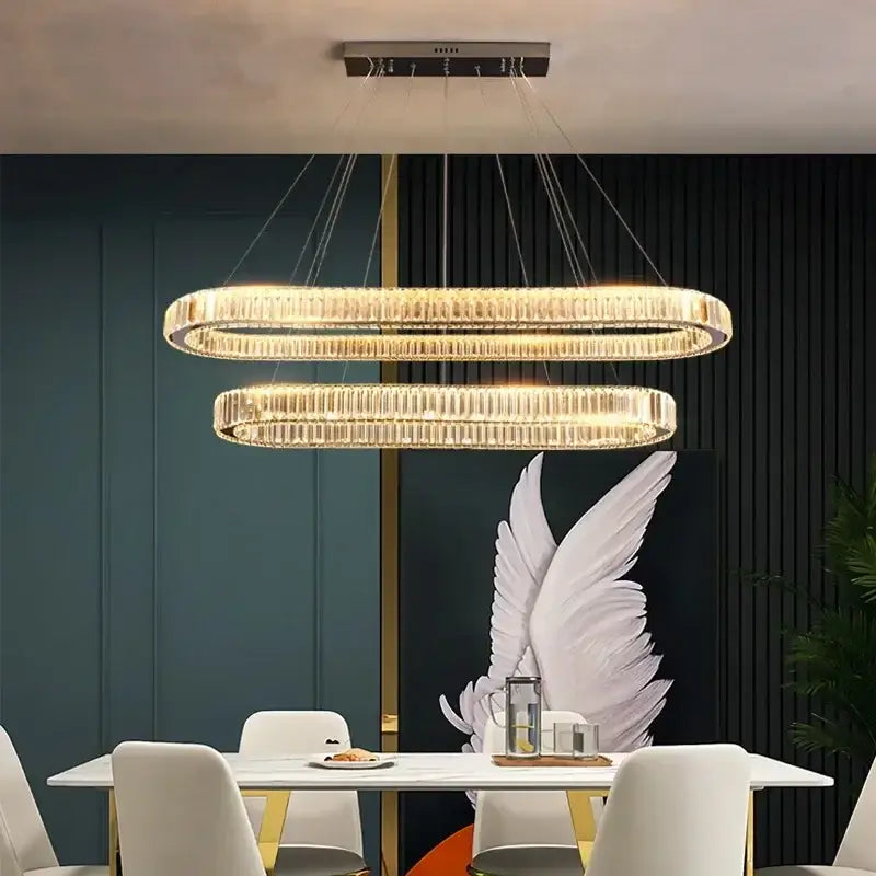 Modern gold double ring decorbites crystal led chandelier dining room