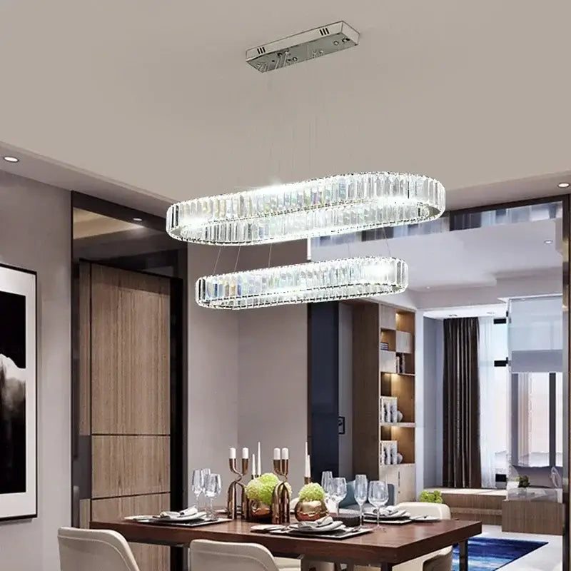 Modern gold double ring decorbites crystal led chandelier dining room