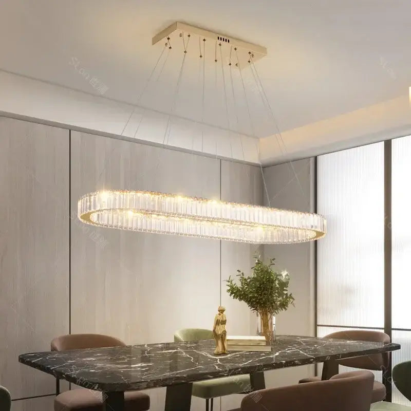 Modern gold double ring decorbites crystal led chandelier dining room