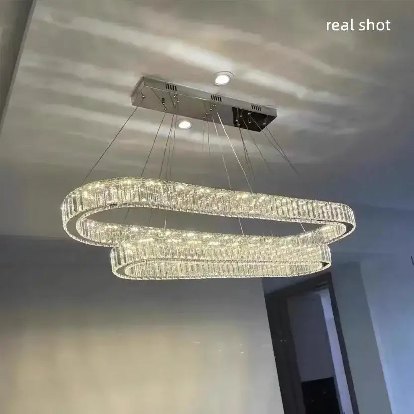 Modern gold double ring decorbites crystal led chandelier dining room