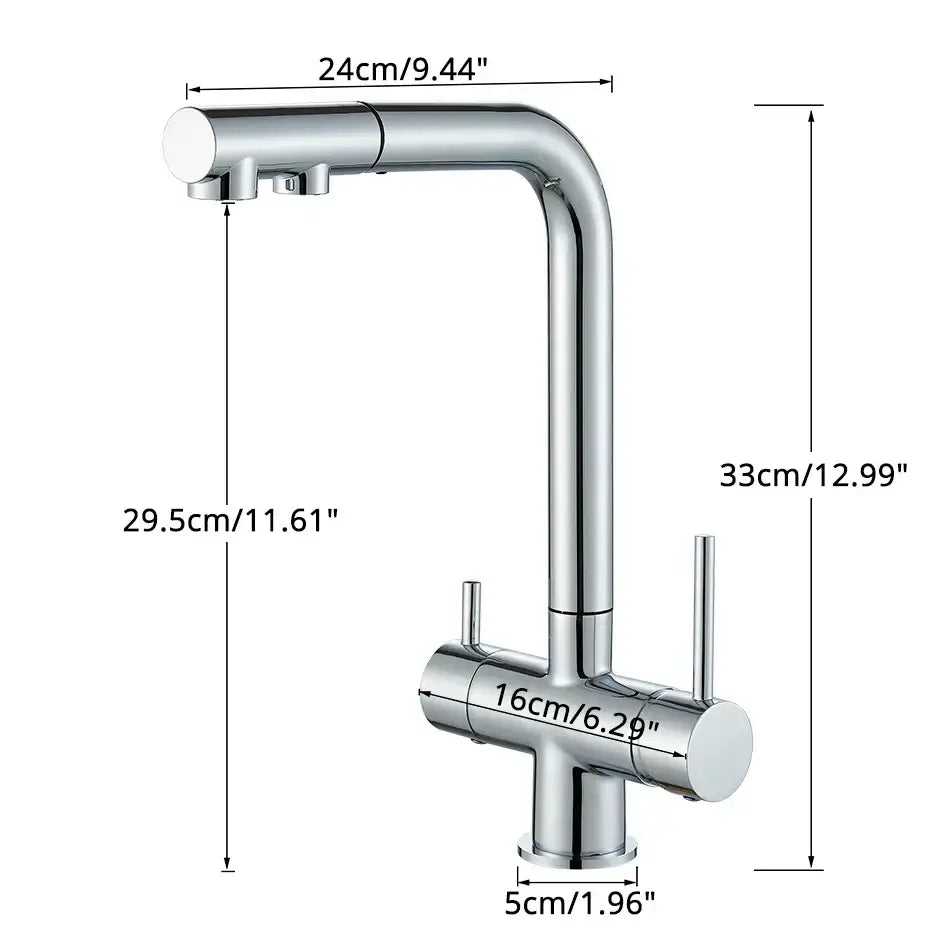 Modern gold dual handle waterfilter kitchen faucet with pull out spray