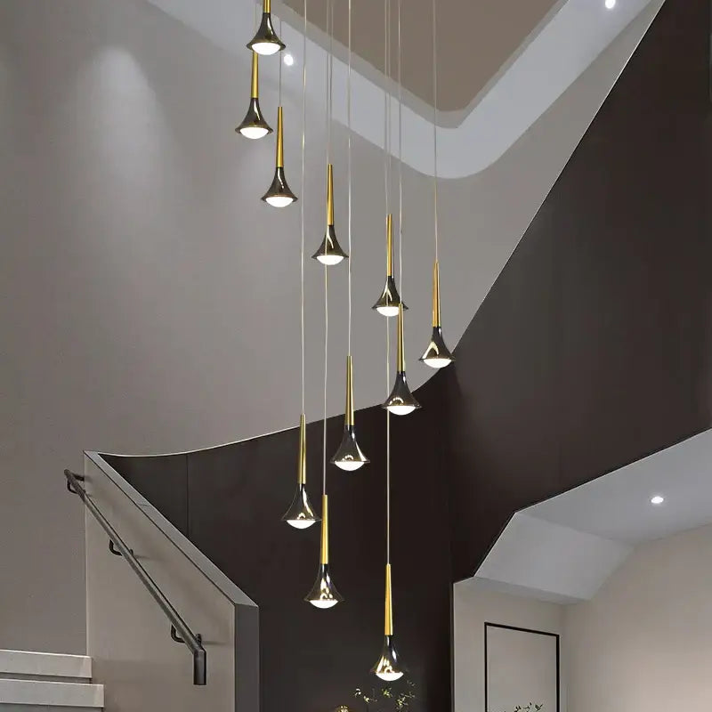 Modern gold elegant horn-shaped chandelier for staircase living room