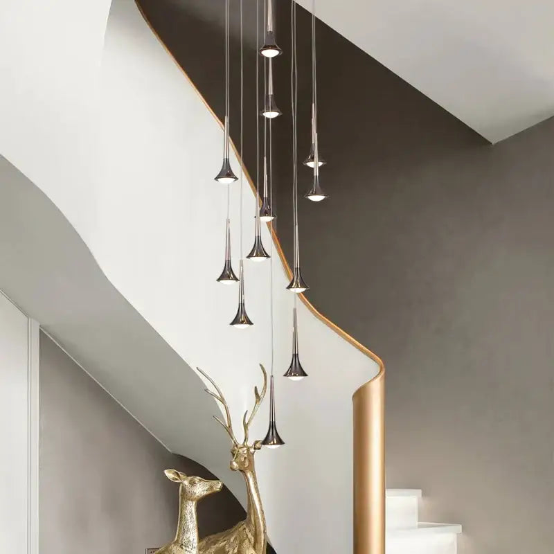 Modern gold elegant horn-shaped chandelier for staircase living room