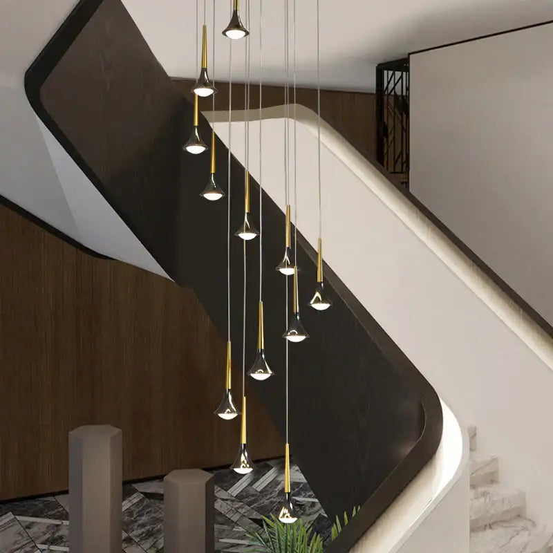 Modern gold elegant horn-shaped chandelier for staircase living room
