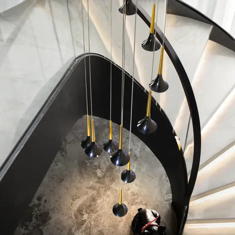 Modern gold elegant horn-shaped chandelier for staircase living room