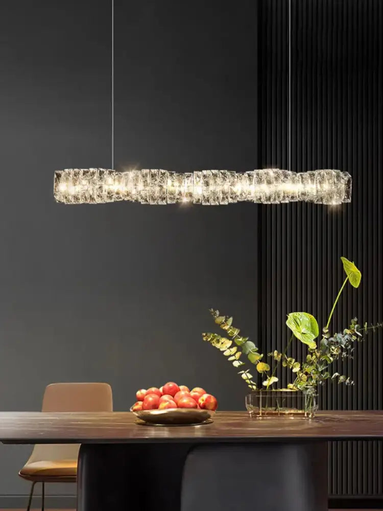 Modern gold elongated glass chandelier led ceiling light dining room