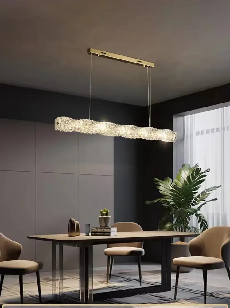 Modern gold elongated glass chandelier led ceiling light dining room