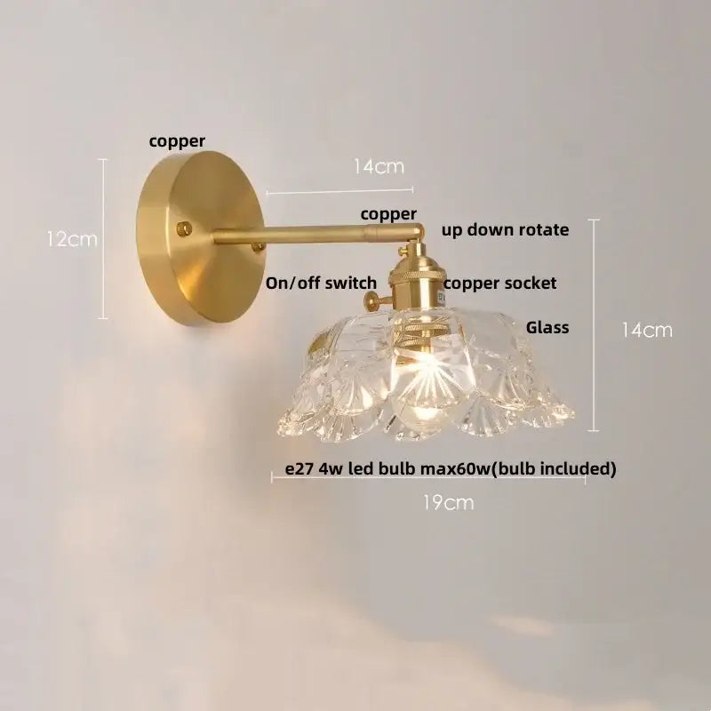 Modern gold faceted clear glass wall lamp bedroom sconce