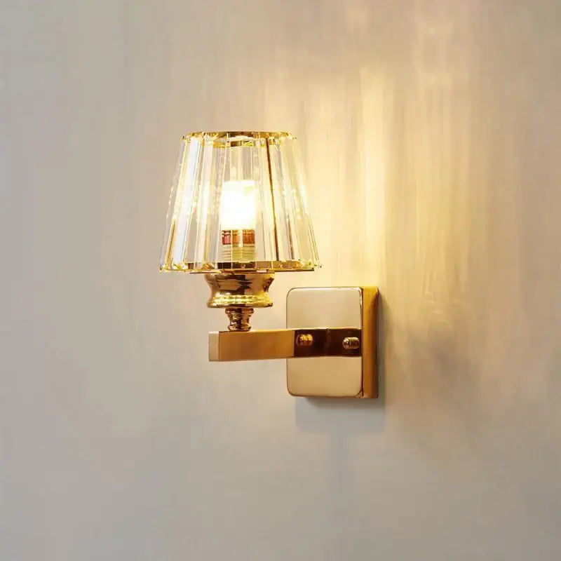 Modern gold faceted glass shade wall lamp living room sconce