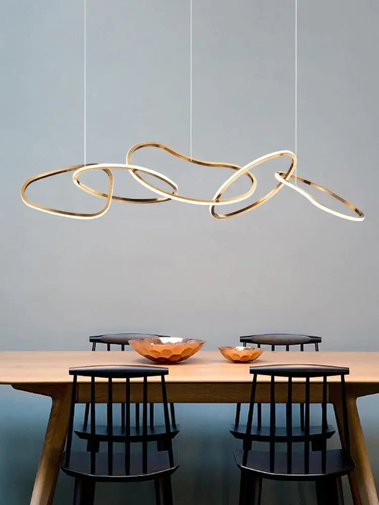 Modern gold flowing ring led decorbites elegant chandelier dining bar