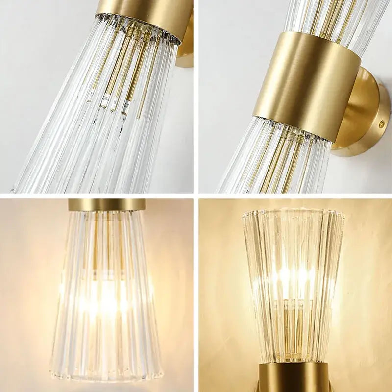 Modern gold fluted crystal wall sconce living room lighting