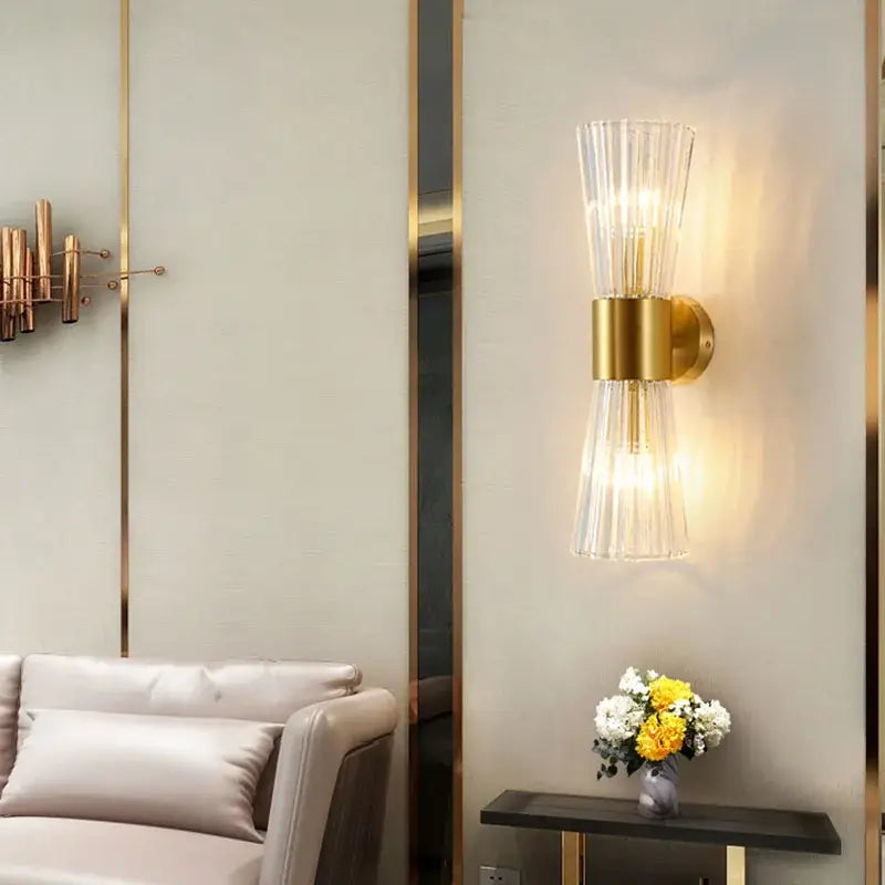 Modern gold fluted crystal wall sconce living room lighting