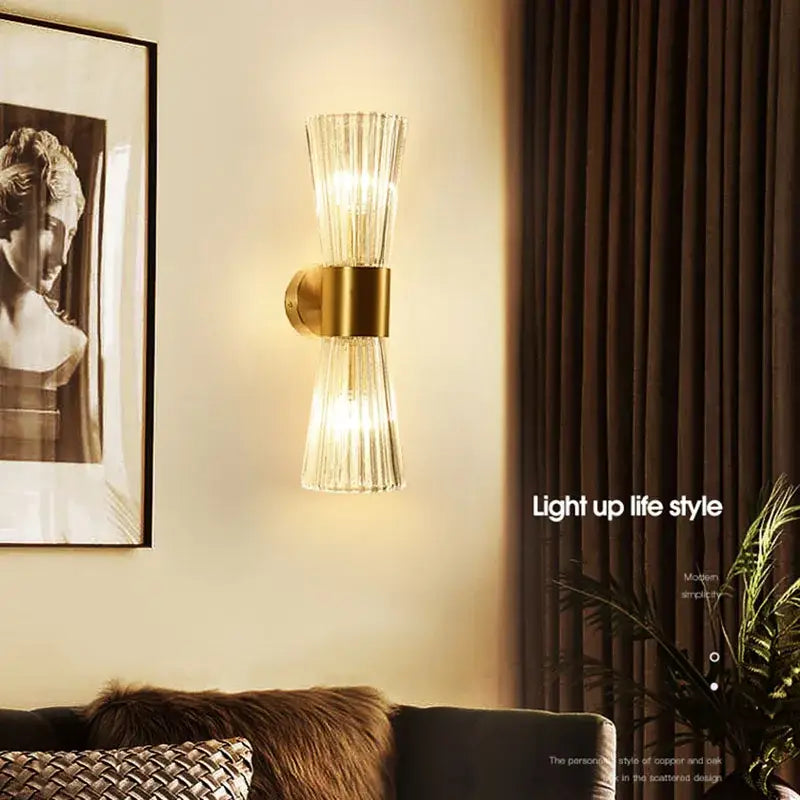 Modern gold fluted crystal wall sconce living room lighting